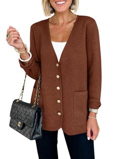 PRICES MAY VARY. Comfortable Material: Made of high-quality, soft fabric, this women's V-neck cardigan sweater is designed for comfort. It's gentle on the skin and perfect for everyday wear. Versatile and Stylish: This button loose sweater blazer features an open front button down design, making it a versatile addition to any wardrobe. Perfect for work, school, or casual outings. Easy to Pair: With its classic silhouette, this cardigan can be paired with a variety of tops, such as tanks, tees, a Gray Cardigan Outfit Work, Winter Work Casual Outfits For Women, Fall Fashion 2024 Women Over 50, What To Wear Under A Cardigan, Over 60 Fashion Petite, Cold Beach Day Outfit, Cute Warm Winter Outfits, Over 60 Fashion Classy, 70 Year Old Women Fashion