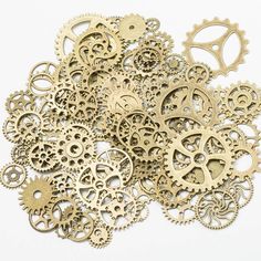 a pile of wooden gears sitting on top of each other