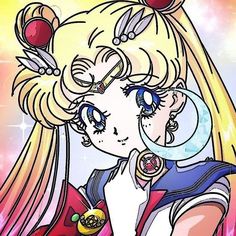 an anime character with long blonde hair and blue eyes, wearing large hoop earrings