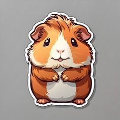 a brown and white hamster sticker sitting on top of a gray surface with its eyes closed