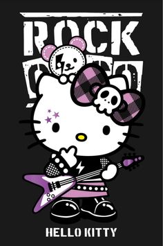 an image of hello kitty playing the guitar