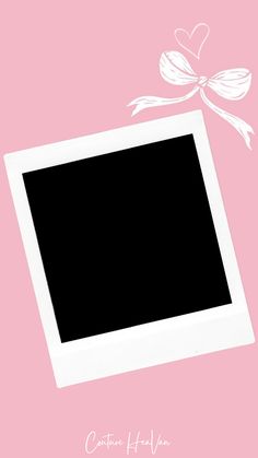 a white frame with a bow on it against a pink background