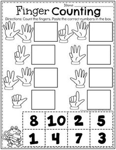 A fun Preschool Math Worksheet to practice counting and recognizing numbers. Back To School Themes, Finger Counting, Preschool Math Worksheets, Free Preschool Worksheets, Printable Preschool Worksheets, Numbers Preschool, Kindergarten Math Worksheets, Number Recognition, Kindergarten Learning