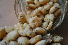 a glass jar filled with some kind of food