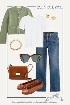 Casual Jeans Fall Outfit, Beginning Fall Outfits, J Crew Inspired Outfits, Early Fall Transition Outfits, Beverly Hills Style Outfits, Classic Simple Outfits, Sandwich Rule Outfit Ideas, Soft Summer Outfits For Fall, Red Shoe Outfits For Women