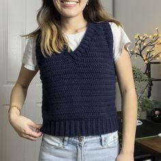 Crochet V-Neck Sweater Vest | Free Pattern & Tutorial Crochet V Sweater, V Neck Vest Crochet, Sweater Vest Crochet Pattern Free, Sweater Vest Free Pattern, Free Crochet Vest Pattern, Crochet Sweater Vest Pattern Free, Crochet Vest Pattern Free Woman, Crochet Vest Pattern Free Easy, Crochet Sweater Vest Pattern