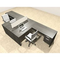 an office desk with a laptop computer on top of it and a chair in front of it