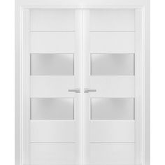 two white double doors with glass panels on each side and the top panel is open