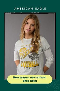 an american eagle shirt advertises the new season, new arrivalss shop now