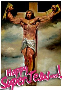 a painting of jesus on the cross with words happy easter