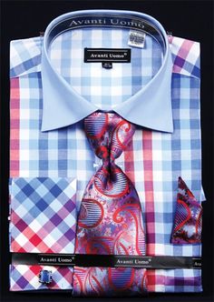 Blue Spring Wrinkle-resistant Spread Collar Dress Shirt, Luxury Classic Plaid Dress Shirt, Luxury Dress Shirt For Semi-formal Occasions With Button Cuffs, Color Checker