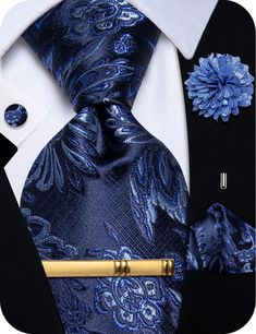 PRICES MAY VARY. Tie Set: Navy Blue Floral Tie+ Pocket Square+ Cufflink*2+ Tie Clip+ Lapel Pin Tie Size: Necktie: 3.1 '' × 59 '' (8cm × 150cm); Handkerchief : 9.4'' x 9.4 '' (31cm x 31cm); Tie Clips (2.3'' x 0.23''); Cufflink: 0.55''; Men's necktie can be paired with suit/shirt/vest suit/performance dress Material: Mens tie, pocket square and lapel pin are made of silk, high-quality silk fabric soft and comfortable. 2400 stitches jacquard woven craft, high-density fabric makes the tie non-deformed, wrinkle free, skin-friendly and easy to knot Design: "YourTies" brand specializes in men's clothing and accessories. Our silk tie features a stylish and unique pattern/stripe design, exuding an elegant and delicate atmosphere, adding a touch of class to your everyday attire Occasion: The silk me Suit Accessories For Men, Blue Floral Tie, Dark Blue Tie, Vest Suit, Women Church Suits, Suit Shirt, Church Suits, Mens Tie