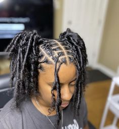 Starter Locs Styles Two Ponytails, Cute Easy Loc Styles For Women, Back To School Dread Loc Hairstyles, Short Locs Ponytail Styles, Dread Loc Style, Lock Retwist Styles, Back To School Dreadlock Hairstyles, Retwisted Locs Style, Locs Hairstyles For Women Retwist