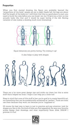 an instruction manual for how to draw people from different angles and sizes, with instructions on the