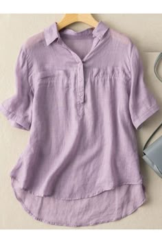 Purple Solid Color Short Sleeve Casual Loose Blouse Everyday Outfits Summer, Cheap Womens Tops, Blouse Tops Designs, Trendy Shirt Designs, Fashion Top Outfits, Fashion Tops Blouse, Blouse Designs Latest, Loose Blouse, Women Shirts Blouse