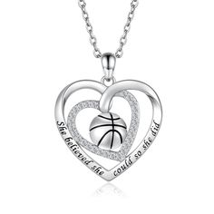 PRICES MAY VARY. Jewelry for Basketball Girls: Engraved with"She believed she could so she did", The sterling silver basketball necklace has a unique meaning for basketball girls! This is encouragement for basketball girls. A cute accessorise to your outfit or basketball themed things. Wear them to a basketball match, sports event, or just show your passion for basketball! High Quanity Material: The necklace is made of 925 sterling silver. lead-free, nickel-free, cadmium-free, hypoallergenic. It Bedazzle Basketball, Softball Necklace, Basketball Match, Basketball Necklace, Mom Gifts Jewelry, Baseball Necklace, Unique Meaning, Sports Event, Softball Mom