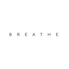 the word breathe is written in black and white on a plain background with an arrow