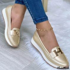 Olivia Mark - Stylish Low-Heeled Round-Toe Casual Shoes with Thick Soles Comfortable Flat Loafers, Women Casual Flats, Plateau Sneaker, Orthopedic Shoes, Walking Shoes Women, Platform Loafers, Casual Flat Shoes, Comfortable Flats, Classic Shoes