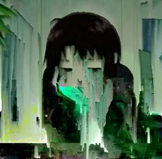 a digital painting of a man with his head turned to the side, in front of a cityscape