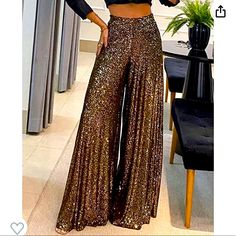 Womens High-Waisted Sequin Glitter Flare Casual Wide Leg Pants,Sequined Wide-Leg Pants Sequin Flare Pants, High Waisted Flare Pants, High Waist Wide Leg Pants, Party Pants, Casual Night Out, Estilo Chic, High Waisted Flares, Pantalon Large, Wide Leg Trousers