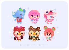 some cute little animal stickers on a blue background