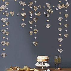 52Ft Valentines Day Champagne Gold Diamond Heart Garland Paper Hanging Streamer Banner for Engagement Anniversary Mother'S Day Bachelorette Wedding Bridal Shower Hen Birthday Party Decoration Supplies Diamonds And Pearls Bachelorette Party, Diamond Bachelorette Theme, Diamond Party Theme, Streamer Banner, Diamond Theme Party, Diamond Theme, Hen Party Decorations, Bachelorette Banner, Paper Diamond