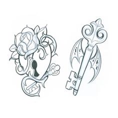 two cartoon characters with keys and roses on them