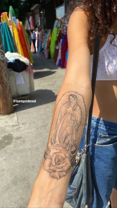 Arm Tattoos For Small Arms, Tattoo To Honor Grandfather, Cute Rosary Tattoos, Virgencita Back Tattoo, Tattoos Guadalupe, Gangsta Tattoos For Women Sleeve, Sleave Ideas Woman Tattoo Black