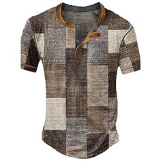 Men's  Casual Loose Short Sleeve Waffle Henley, Button Fashion, Printed Fashion, Mens Henley, Vintage Mens T Shirts, Henley Shirt, Tee Shirt Homme, Vanuatu, Men Tops