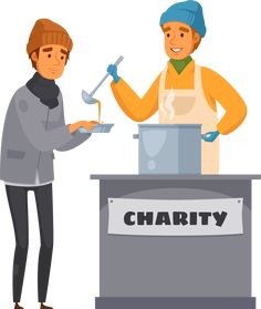 two men in aprons are cooking on an ice cream stand with the word charity