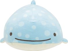 a blue whale stuffed animal with white polka dots