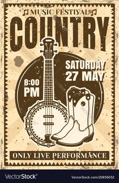 an old poster for country music festival with boots and a guitar on the front page