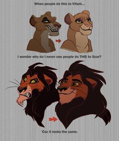 the lion king and his cubs are depicted in this cartoon, which shows how they look like