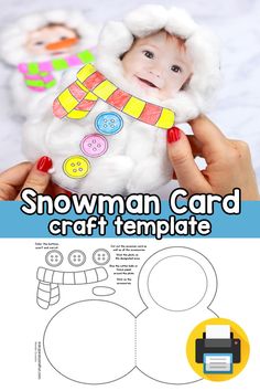 the snowman card craft template with instructions to make it