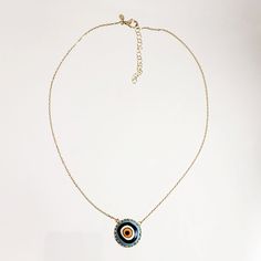 Introducing our stunning Cable Chain with a Hand-Painted 19mm Evil Eye Turkish Pendant in a Decorative Prong Setting. This gold Evil Eye Necklace is the perfect addition to any jewelry collection, with its unique design and intricate detailing. Crafted with care, this necklace features an 18+2 inch chain and a hand-painted Turkish pendant measuring 19mm in size. The evil eye symbol is said to ward off negative energy and bring good luck, making this necklace both beautiful and meaningful. Our Ca Gold Evil Eye Necklace, Ward Off Negative Energy, Evil Eye Symbol, Evil Eye Necklace Gold, Eye Symbol, Bring Good Luck, Hand Painted Ceramic, The Evil Eye, Evil Eye Necklace