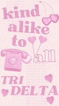 a pink poster with hearts and an old phone