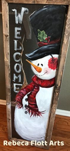 an image of a snowman painted on a wooden frame with the words pinterest send in messenger