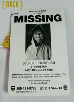 a missing person identification card is shown on a white background with a yellow tag attached to it