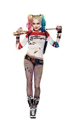 a woman dressed in punk clothing holding a baseball bat