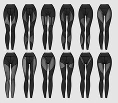 various views of the same woman's butts and legs, all in black