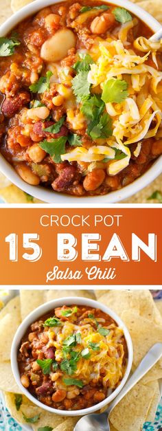 the best crock pot 15 bean salsa chili with tortilla chips