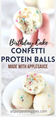 birthday cake protein balls made with applesauce and sprinkles on top