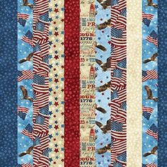 an american flag quilt with red, white and blue stripes