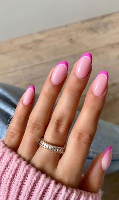 Pink Tip Nails, April Nails, Spring Nail, Short Acrylic Nails, French Tip Nails