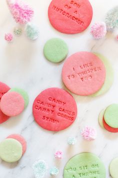 some cookies that have writing on them