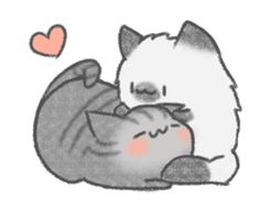 a drawing of a cat hugging another cat with a heart in the background and text that reads, i love you