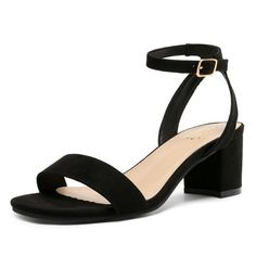 Dream Pairs Women's Open Toe Ankle Strap Low Block Chunky Heels Sandals Party Dress Pumps Shoes CARNIVAL-W Color BLACK-SUEDE, Size 8.5W.With many different colors to choose from the low heel shoe comes with a 2.5-inch chunky heel as well as an adjustable buckled ankle strap. Gender: female.  Age Group: adult. Low Heels Sandals Classy, Prom Shoes Black Dress, Prom Shoes Low Heeled Black, Prom Heels Low, Short Heels For Prom, Small Black Heels, Black Short Heels, Royal Prom, Black Strappy Shoes