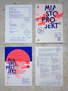 three pieces of paper on top of each other with the words mia pro jekt