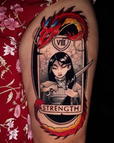 Strength Tarot Card Tattoo, Mulan Tattoo Ideas, Tarot Card Tattoo, Tarot Tattoo, Tatoo Inspiration, Theme Tattoo, Female Tattoo Artists