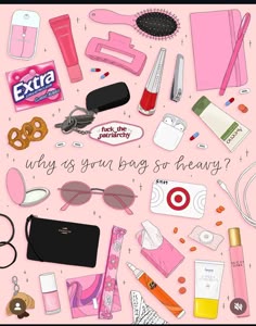 a pink background with lots of different items and text that says, why is your bag so heavy?